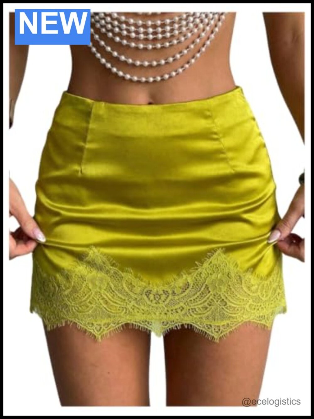 Satin Lace Bodycon Mini Skirt High Waisted Pull On Women's Going Out